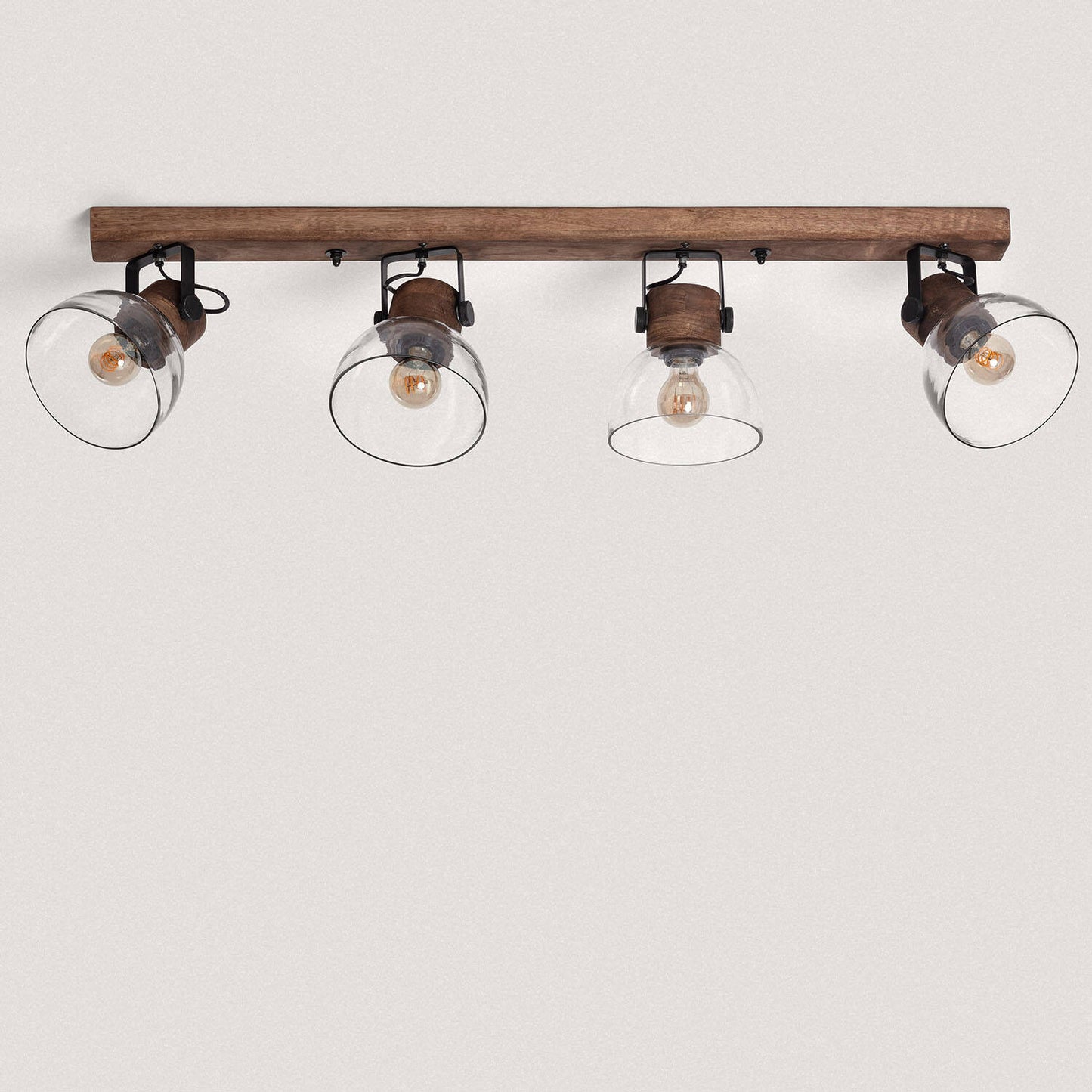 Plafonnier 4 Spots en Bois et Verre, IP20, 40W, Installation en Saillie