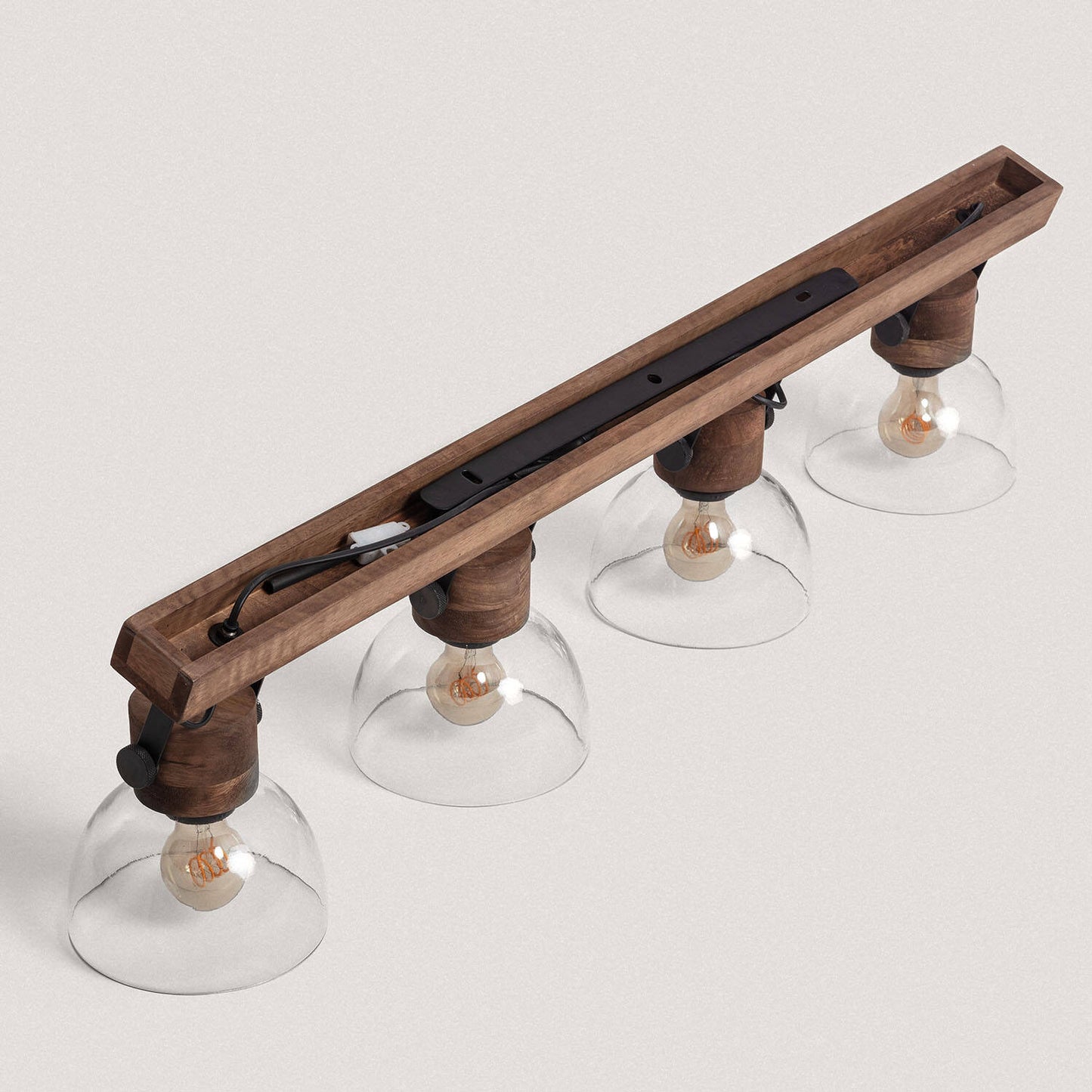 Plafonnier 4 Spots en Bois et Verre, IP20, 40W, Installation en Saillie